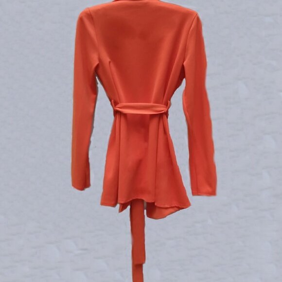 Missguided Neon Orange Long Tie Waist Fitbum Grazer 'Throw It On' Blazer  Sz 2 - Picture 2 of 4
